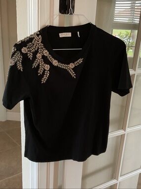SANDRO PARIS rhinestone tee, black, size 3 (US 8)